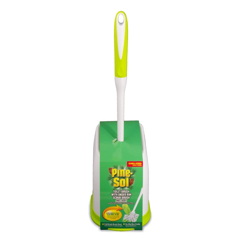 Pine Sol Pine-Sol Toilet Bowl Cleaner Brush with Holder | Heavy Duty Cleaning Wand with Under The Rim Scrubber, Non-Slip Handle, Storage Caddy | Bathroom Supplies, Yellow, Green - Image 1